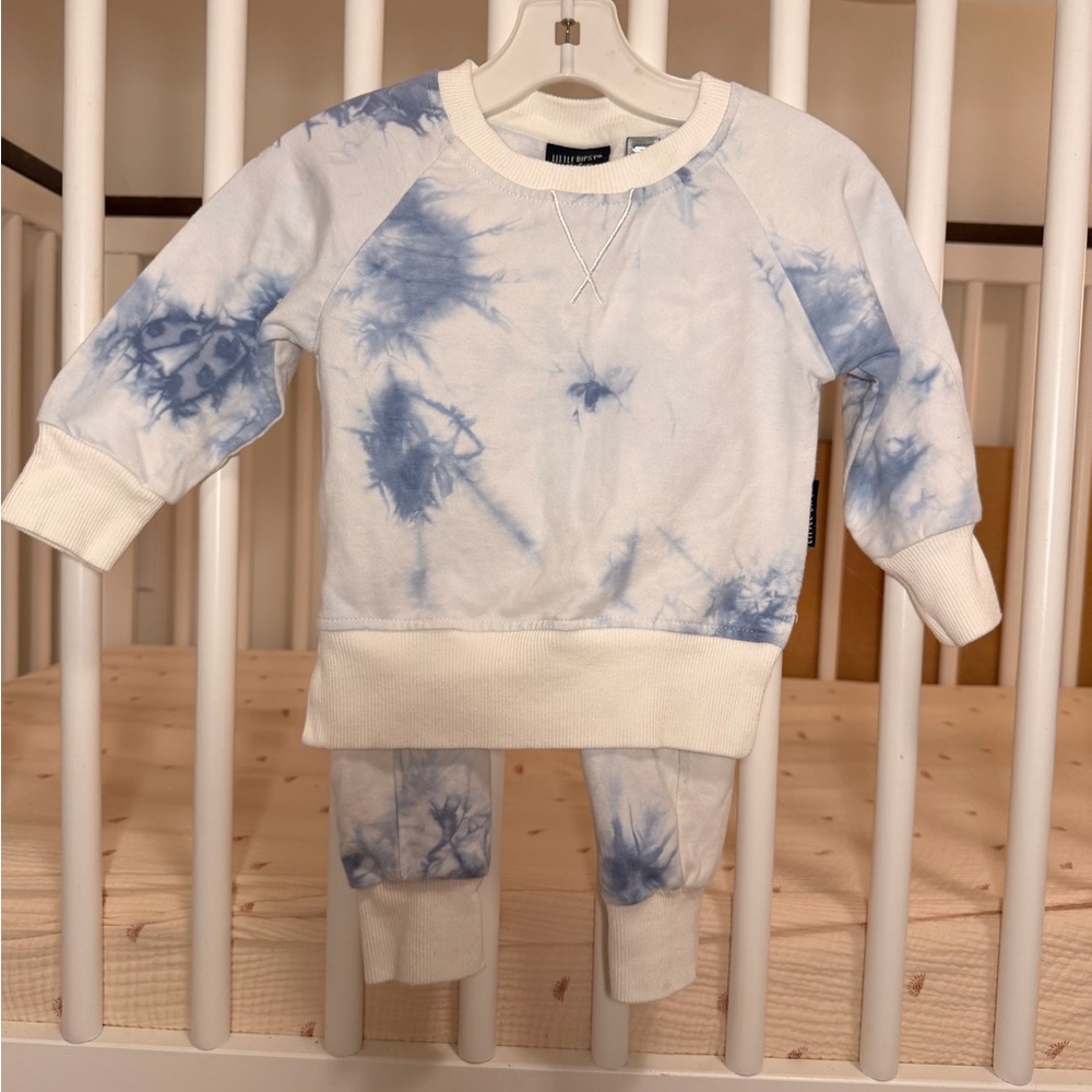 Little Bipsy Blue Tie-Dye Baby Sweatshirt and Pants Set 6-12m